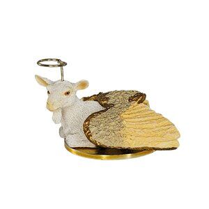 Goat Angel Figurine With Halo & Wings On Disc Base